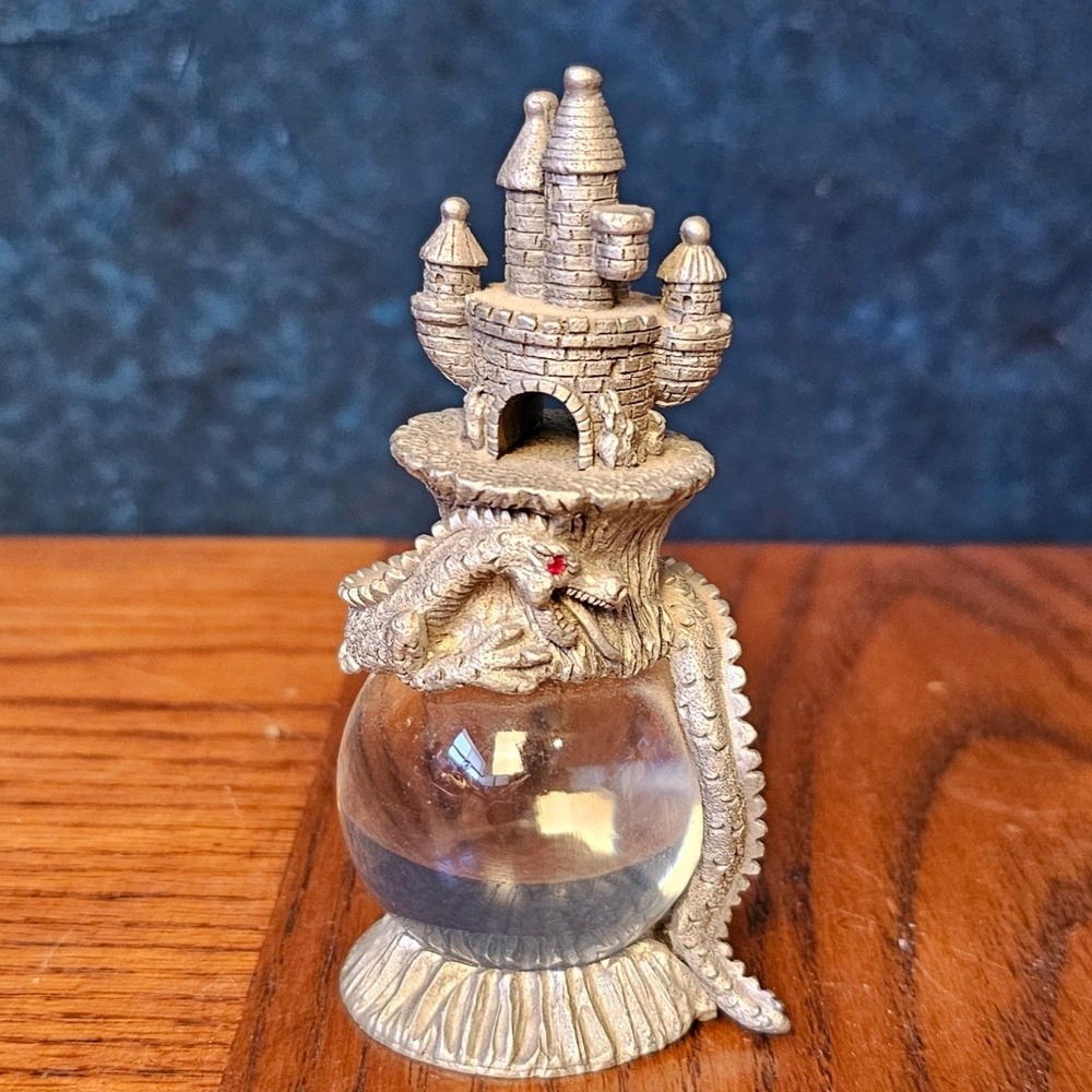 Spoontiques Pewter Dragon Castle Glass Orb Figurine MR716 Fantasy Decor